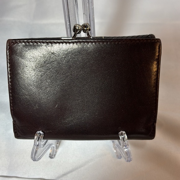 Etienne Aigner Dk Brown Diagonal Leather Pattern Wallet Coin Compartment - Picture 3 of 11